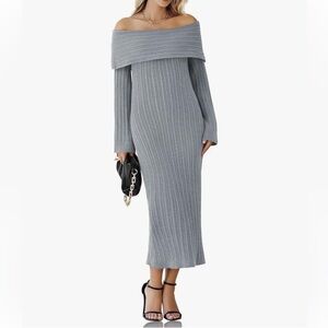 Saodimallsu Off Shoulder Maxi Sweater Bodycon Sexy Elegant Knit Dress
